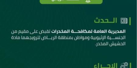 مكافحة المخدرات تقبض على شخصين بمنطقة الرياض لترويجهما مادة الحشيش المخدر - بوابة فكرة وي