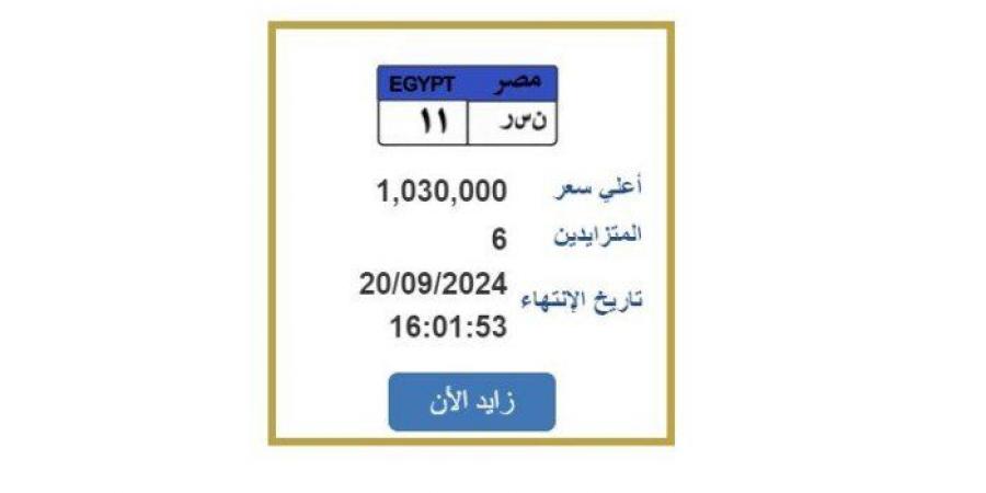 وصل سعرها لـ مليون جنيه.. مزايدة على لوحة سيارة مميزة «ن س ر 11» - بوابة فكرة وي