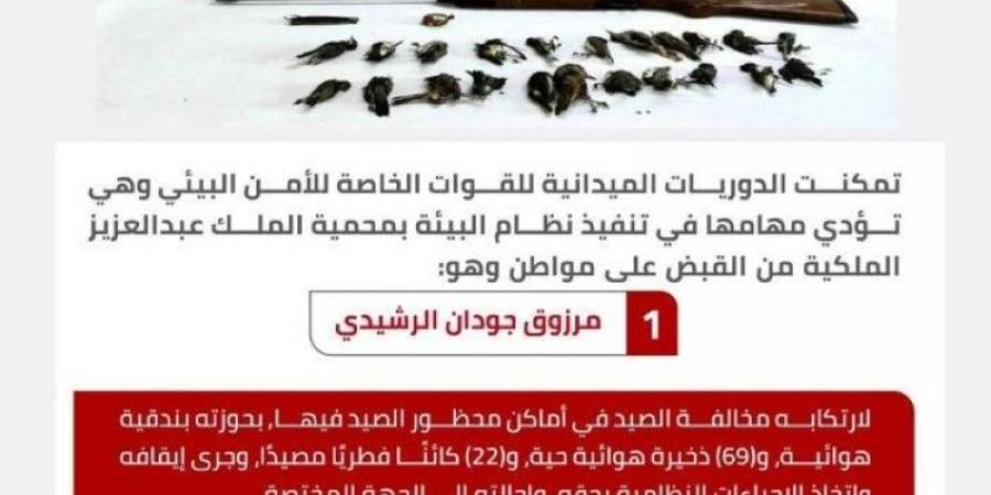 التقبض على مخالف لنظام البيئة لارتكابه مخالفة الصيد في أماكن محظور الصيد فيها - بوابة فكرة وي