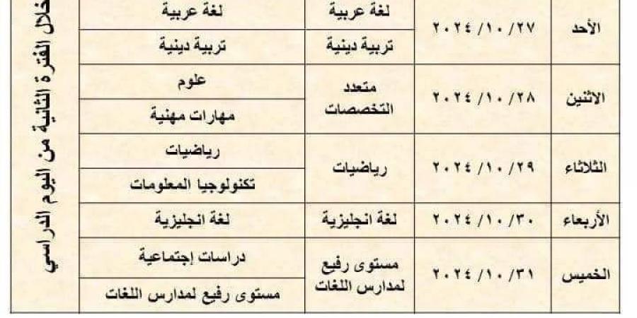 جداول امتحانات شهر أكتوبر للعام الدراسي ٢٠٢٥/٢٠٢٤ محافظة القاهرة - بوابة فكرة وي